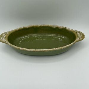 Hull Pottery Avocado Drip, Oval Baking Dish Oven Proof ca 1960 USA